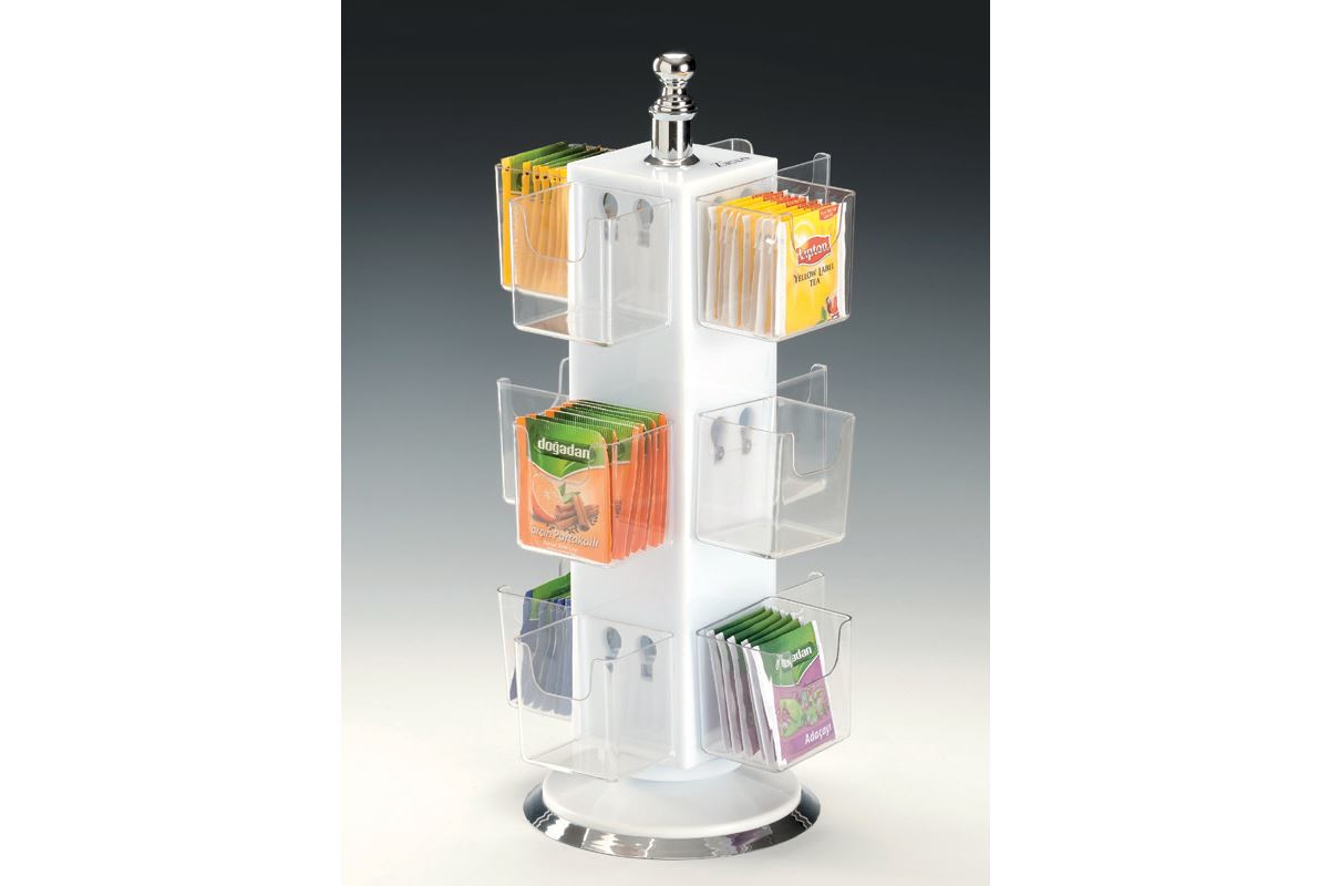 Polycarbonate Acrylic Rotary Tea Display With 12 Shelves
