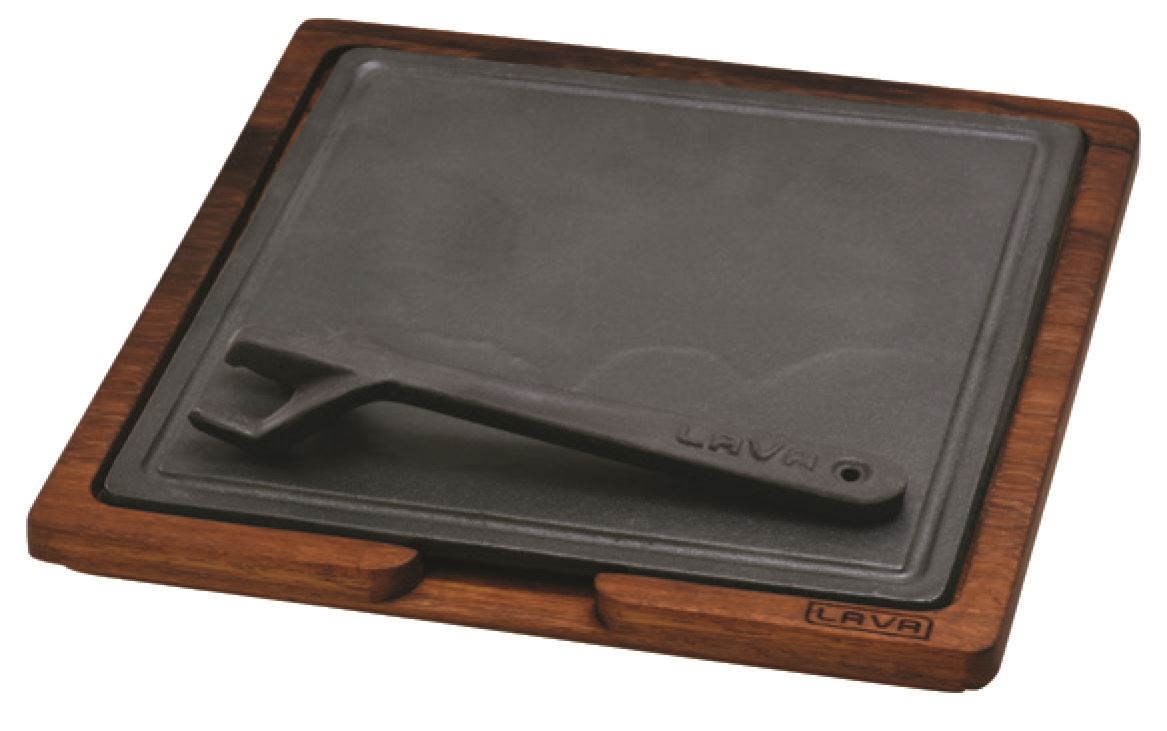 IROKO WOODEN PLATTER & CAST IRON HOT PLATE